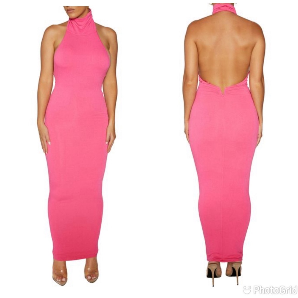 Naked Wardrobe Turtleneck Open Back Sleeveless Maxi Dress Raspberry Women Sz M